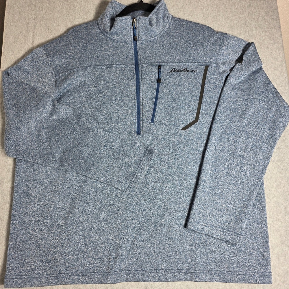 Eddie Bauer First Ascent Mens XL Quarter Zip Pullover Blue Heathered Fleece